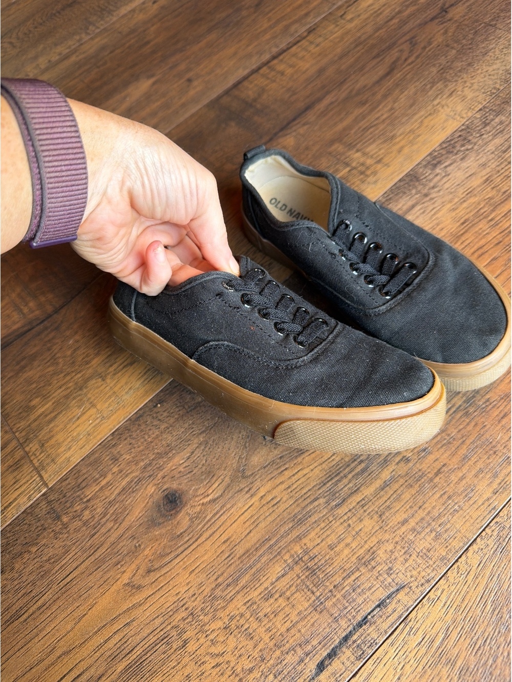 Old Navy Black Canvas Sneakers with Gum Sole Size 13